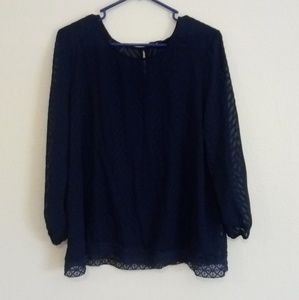 👍 Cute Navy Blue Sheer Top Size XL